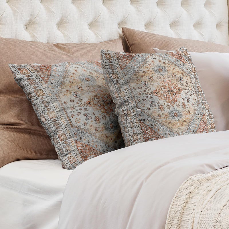 ZSYTZL Boho Throw Pillow Covers 18x18 inch Set of 2,Soft Pillowcases Bohemia Carpet Printing Pattern Decorative Sofa Living Room Bed Square Pillow Case Cushion Cover-Orange Grey - Image 2