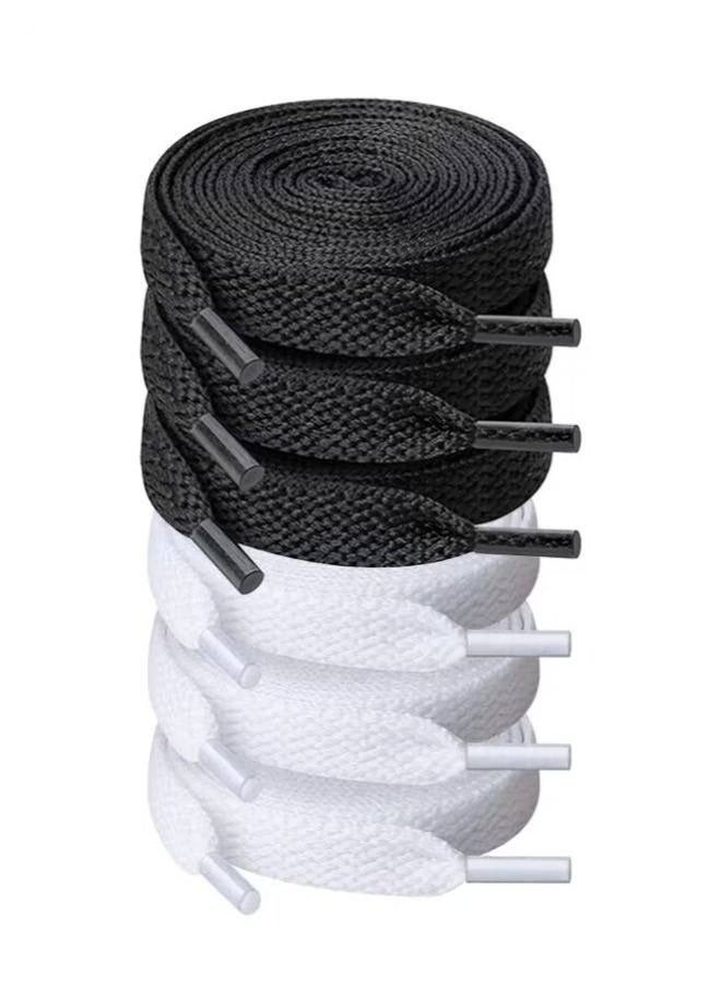 6 Pair Black white Shoelaces, Flat Shoe laces, Wide Shoelaces for Athletic Running Sneakers Shoes Boot Strings - Image 1