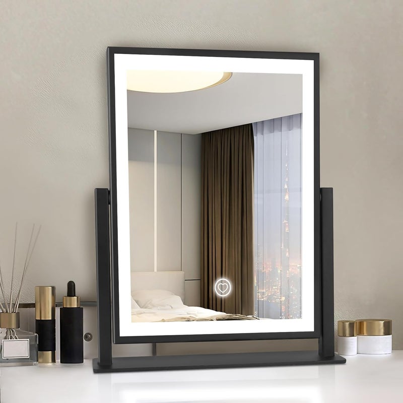Beelux Vanity Mirror with Lights,15.3" Makeup Mirror with Light Smart Touch Control Dimmable 3 Modes Lighted LED Mirror 360Â°Rotation Black for Christmas Birthday Thanksgiving Mother's Day - Image 1