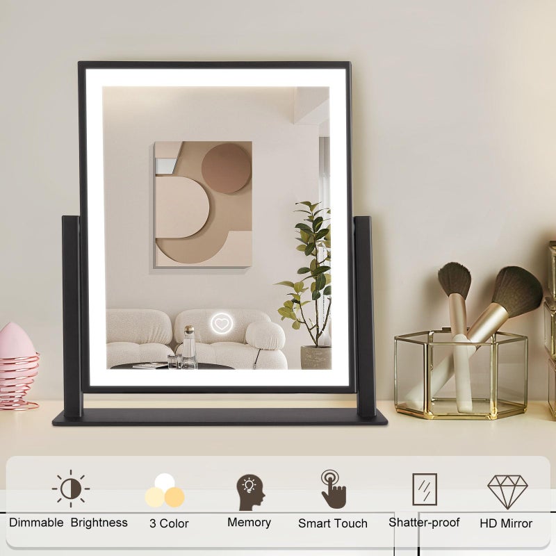 Beelux Vanity Mirror with Lights,15.3" Makeup Mirror with Light Smart Touch Control Dimmable 3 Modes Lighted LED Mirror 360Â°Rotation Black for Christmas Birthday Thanksgiving Mother's Day - Image 3