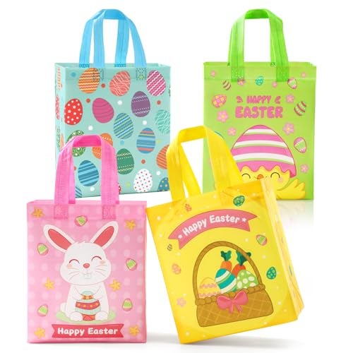 STYPOP 16 Pack 9" Easter Bags for Kids, Non-Woven Gift Bags with Handles, Reusable Easter Baskets for Kids Egg Hunts/Party Favor Supplies, 9.3"*7.7"*4.3" - Image 1