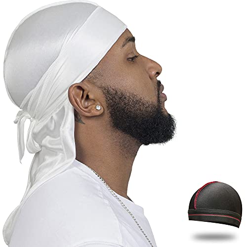 ForceWave Silky Durag for Men Wave Cap Satin Dorag for Men Women 360 Wave White - Image 1