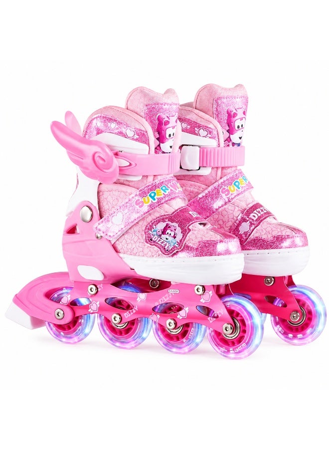 SKYVIEW Roller Skates for Girls Kids, Adjustable Inline Skates Rollerblades with Full Light Up LED Wheels & Angel Wings, Super Wings Dizzy Cartoon Outdoor Indoor Skating Shoes for Beginner - Image 1
