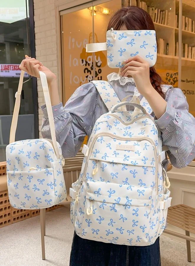 Take Two Bow Print Zip Closure Backpack with Shoulder Bag And Purse Set