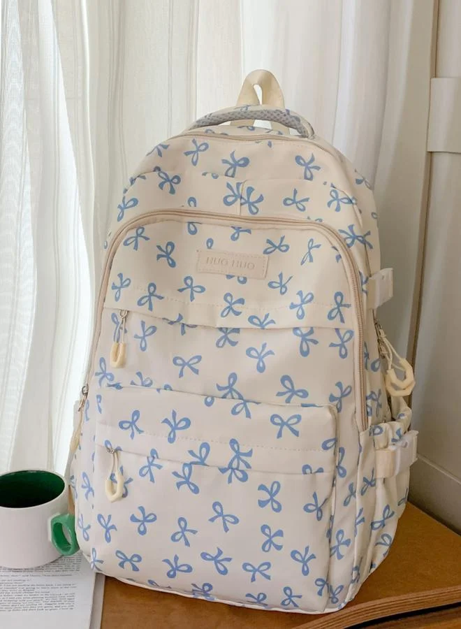 Take Two Bow Print Zip Closure Backpack with Shoulder Bag And Purse Set