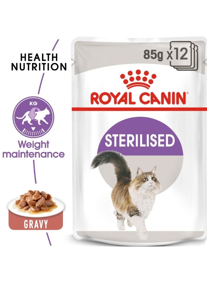 ROYAL CANIN Feline Health Nutrition Sterilised Gravy (WET FOOD - Pouches) 12 x 85g  - Image 1