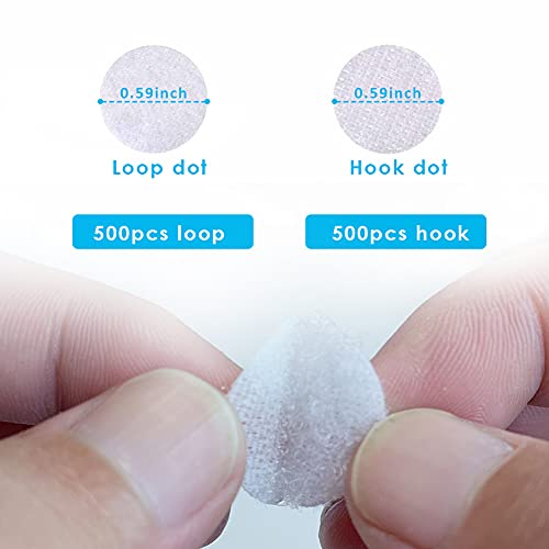 Hiisea Self Adhesive Dots, 1000Pcs(500 Pair) 0.59 Inch Diameter Strong Self Adhesive Dots for Classroom Nylon Sticky Back Hook Loop Strips, Small Circle Dots Stickers Tapes, White - Image 3