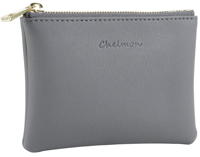Chelmon Vegan Leather Coin Purse Pouch Change Purse With Zipper For Men Women (Grey Light) - Image 5