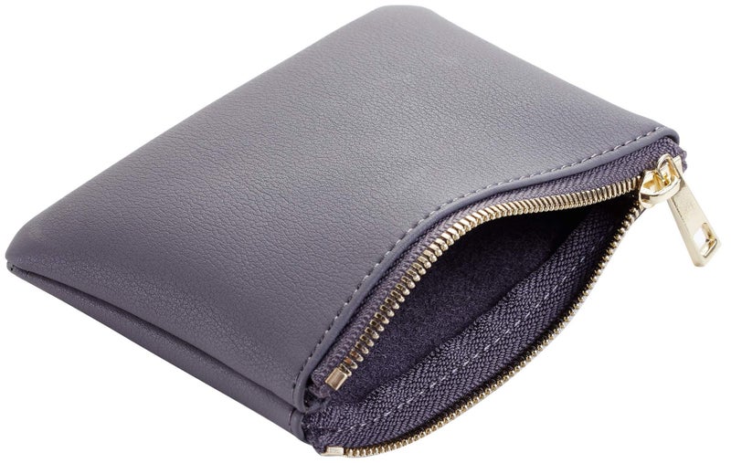 Chelmon Vegan Leather Coin Purse Pouch Change Purse With Zipper For Men Women (Grey Light) - Image 3