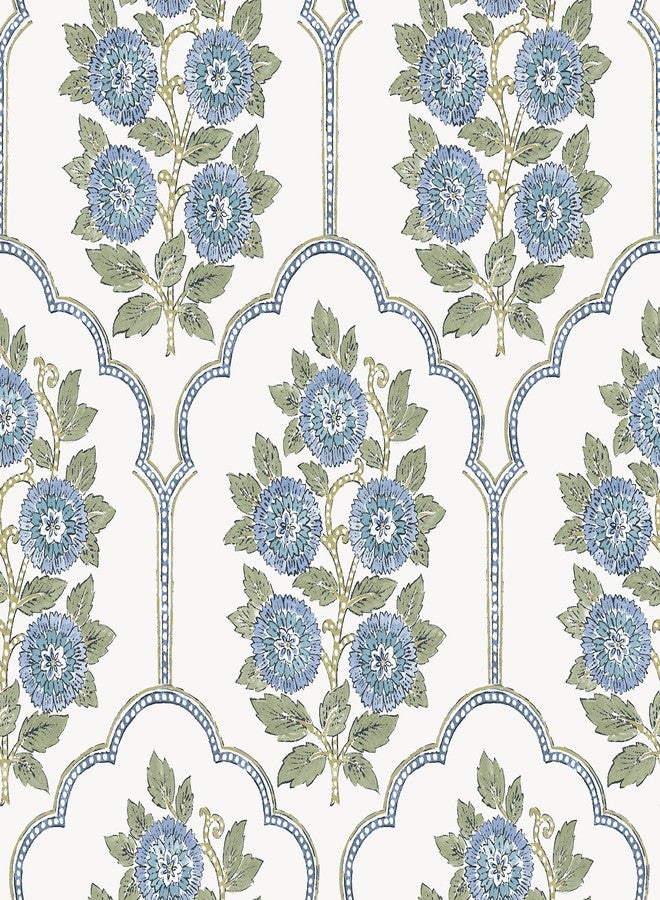 NuWallpaper x Society Social Floral Bazaar Green and Blue Peel and Stick Wallpaper, SSS6316 - Image 1