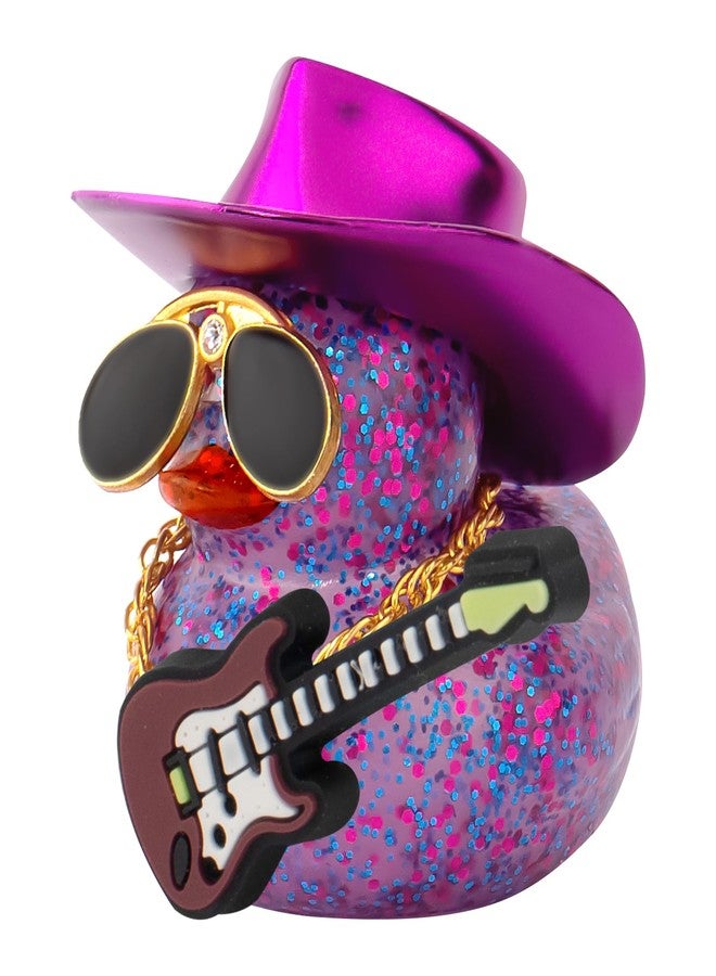 wonuu Car Decorations Laser Cowboy Hat Rubber Ducks, Dashboard Rubber Ducky for Car Ornament Cute Duck with Hat, Glasses, Necklace, Guitar (Glitter Purple) - Image 1