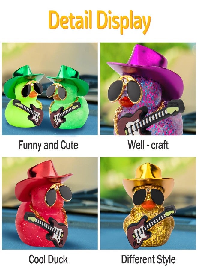 wonuu Car Decorations Laser Cowboy Hat Rubber Ducks, Dashboard Rubber Ducky for Car Ornament Cute Duck with Hat, Glasses, Necklace, Guitar (Glitter Purple) - Image 5