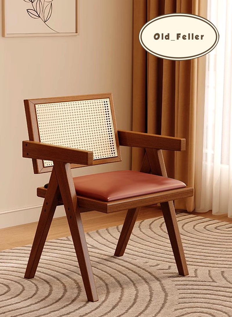 Old_Feller Vintage Chair Chandigarh Chair with PU Leather Soft Bag Seat and Feather Pattern Back for Dining Room, Living Room, Home Office, Cafe, Dark Brown Color - Image 1