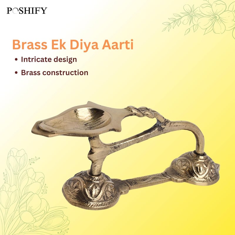 POSHIFY Brass EK Aarti Glow - Elegant Handcrafted Brass Diya Holder for Puja, Rituals, and Home Decor - Traditional Indian Design with Luxurious Finish and Comfortable Handle - Image 3