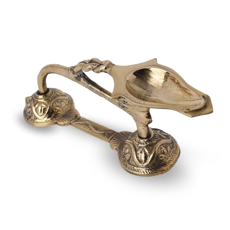 POSHIFY Brass EK Aarti Glow - Elegant Handcrafted Brass Diya Holder for Puja, Rituals, and Home Decor - Traditional Indian Design with Luxurious Finish and Comfortable Handle - Image 1