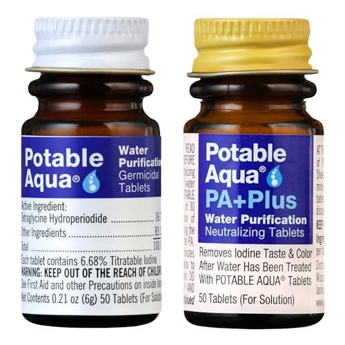 Potable Aqua Water Purification Tablets with PA Plus, Portable and Effective Solution for Camping, Hiking, Emergencies, Natural Disasters and International Travel, Two 50ct Bottles - Image 1