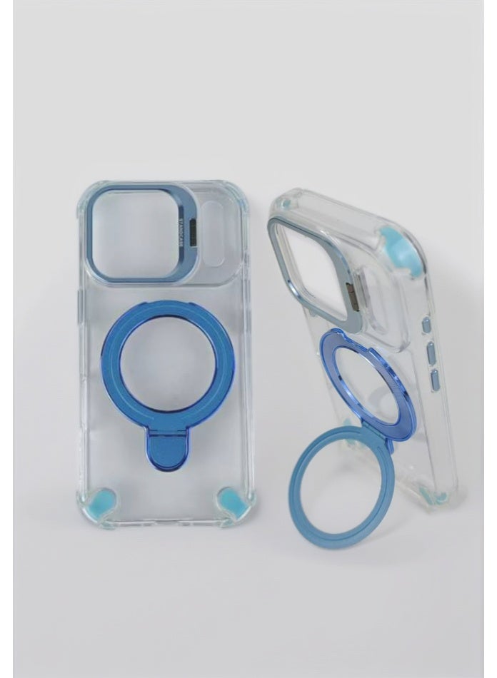 For iPhone 17 Pro Case with Dual Stands (Camera Lens Mount + Circular Kickstand), MagSafe Compatible, Military-Grade Drop Protection, Clear Back Shows Original Color,Sky blue - Image 2