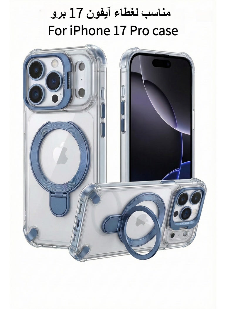 iPhone 17 Pro Case with Metal Stand, Military-Grade Drop Protection, Ultra Clear Anti-Yellowing Back, MagSafe Compatible (Blue) - Image 1