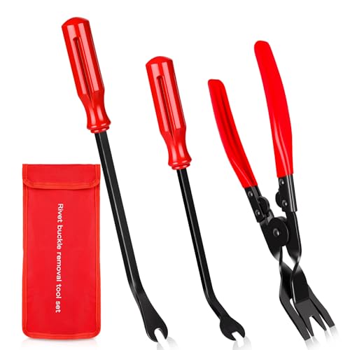 Zecirl 3 PCS Clip Removal ToolClip Pliers Fastener RemoverCar Trim Rivet Removal Pry Tool for Automotive Door PanelUpholsteryDashboard Red - Image 1