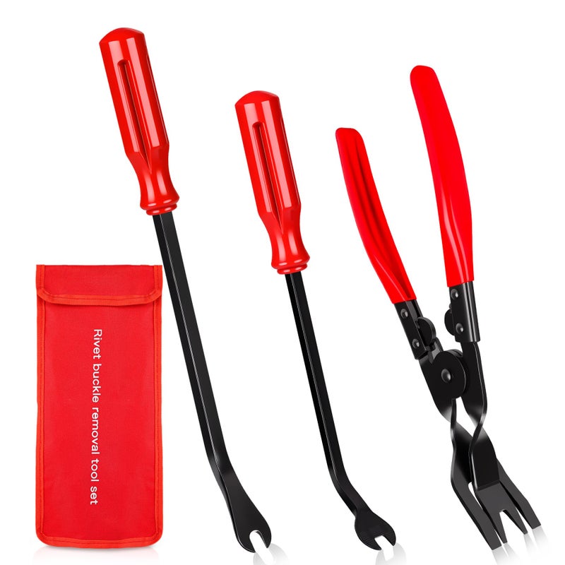 Zecirl 3 PCS Clip Removal ToolClip Pliers Fastener RemoverCar Trim Rivet Removal Pry Tool for Automotive Door PanelUpholsteryDashboard Red - Image 3