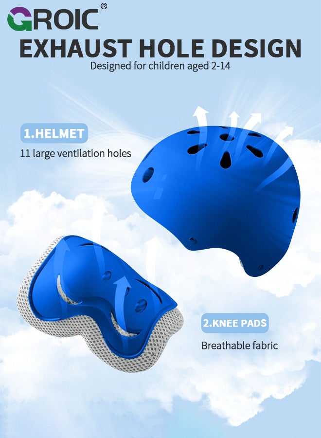 GROIC 8 Pcs Kids Helmet Set with Knee Pads Elbow Pads Wrist Guards Hip Pads, Sports Protective Gear Set for Toddlers, Adjustable Helmet for Girls & Boys for Sport Cycling Bike Roller Skating Scooter - Blue - Image 3
