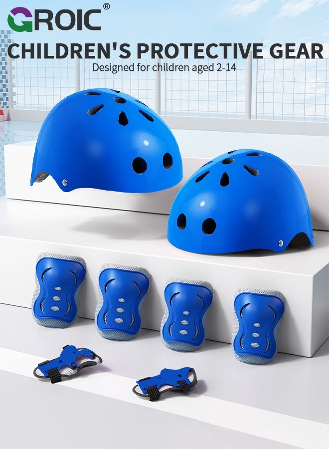 GROIC 8 Pcs Kids Helmet Set with Knee Pads Elbow Pads Wrist Guards Hip Pads, Sports Protective Gear Set for Toddlers, Adjustable Helmet for Girls & Boys for Sport Cycling Bike Roller Skating Scooter - Blue - Image 2