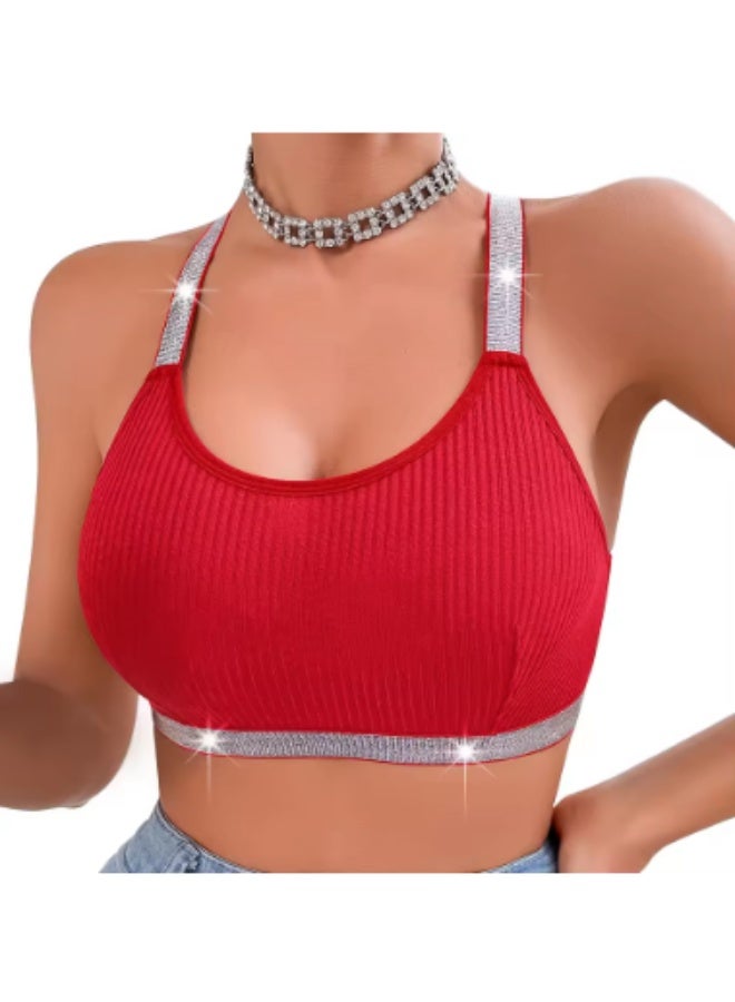 Lightweight sport bra Anti-Sagging Big Chest Shows Small Outer Wear Push-Up Backless Bra with Silver Straps Y-Shaped - Image 1