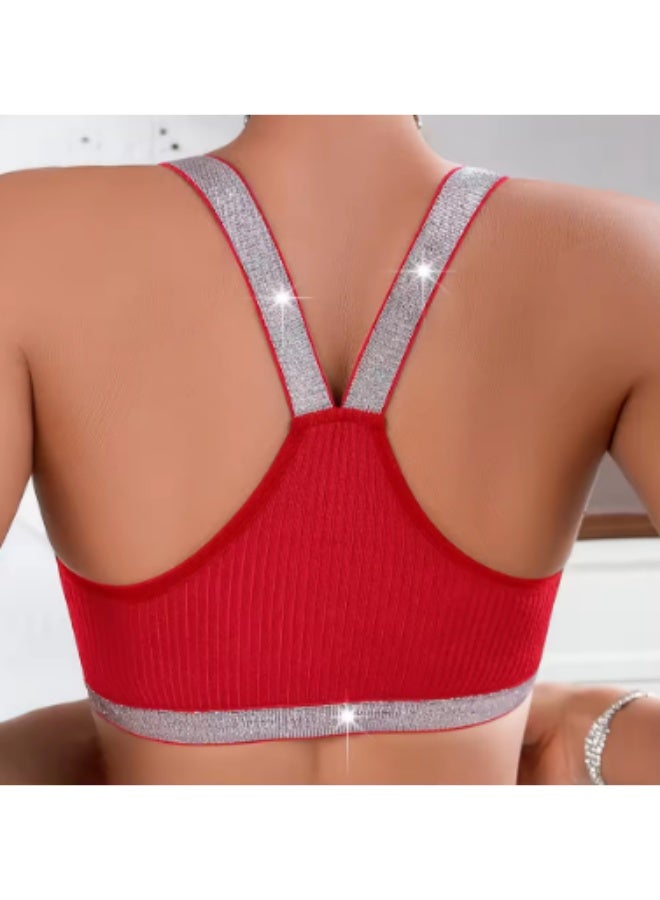 Lightweight sport bra Anti-Sagging Big Chest Shows Small Outer Wear Push-Up Backless Bra with Silver Straps Y-Shaped - Image 2