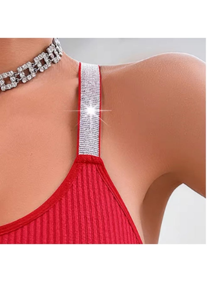 Lightweight sport bra Anti-Sagging Big Chest Shows Small Outer Wear Push-Up Backless Bra with Silver Straps Y-Shaped - Image 5