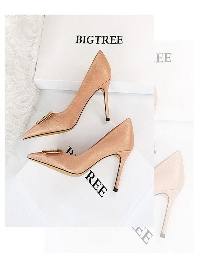BIGTREE - Pointed Metal Square Buckle High Heels 8.5CM - Image 1
