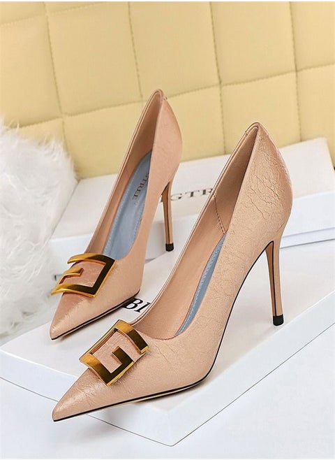 Pointed Metal Square Buckle High Heels 8.5CM