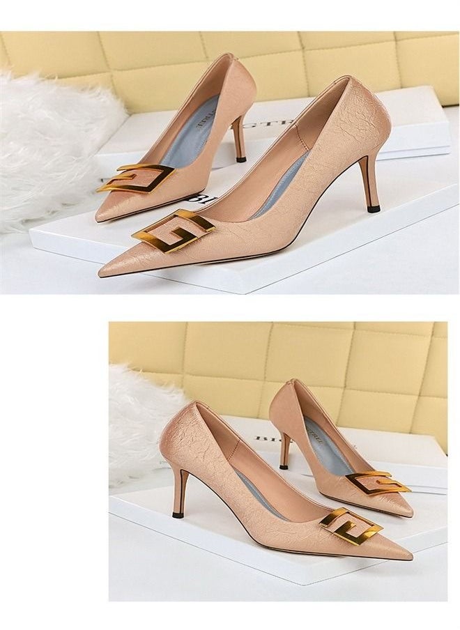 BIGTREE - Pointed Metal Square Buckle High Heels 8.5CM - Image 1
