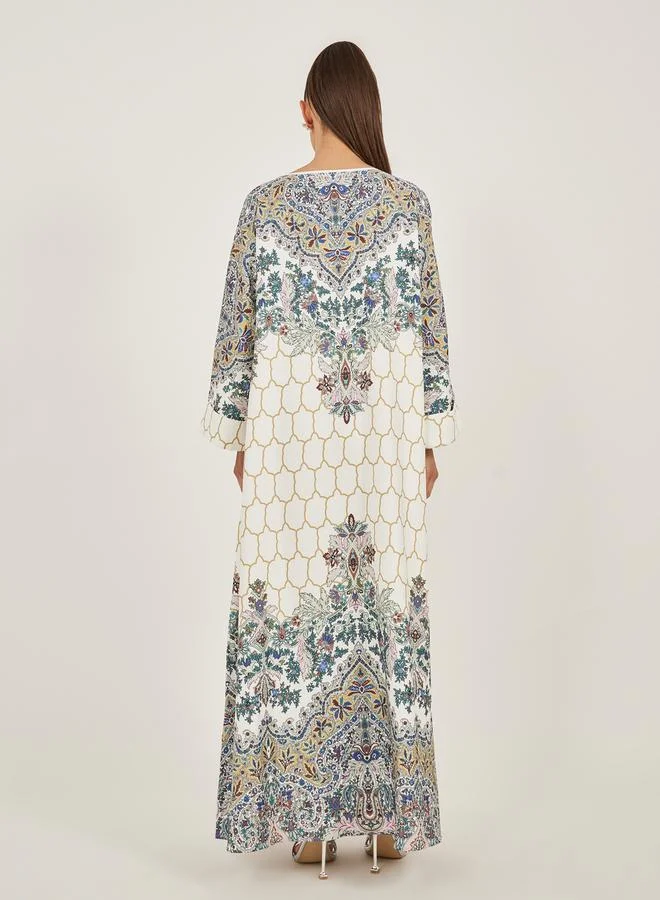 Styli  Placement Print Embellished A-Line Jalabiya for Women | Best Price UAE