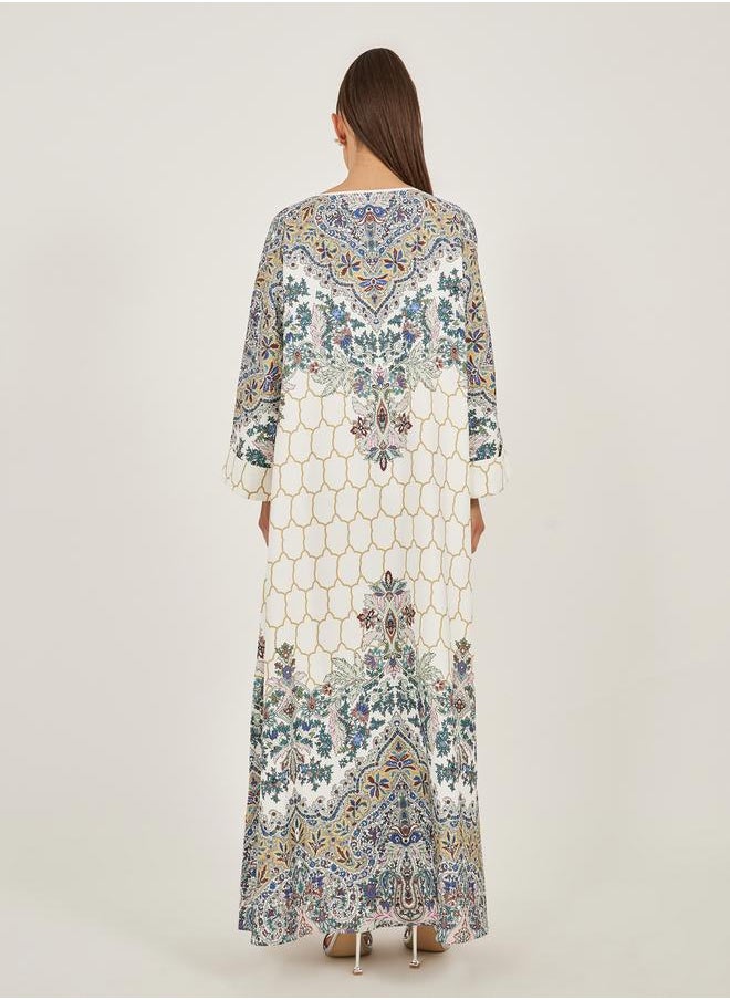 Placement Print Embellished A-Line Jalabiya