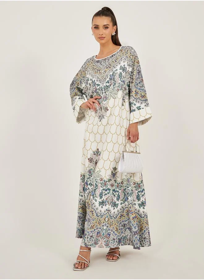 Styli Placement Print Embellished A-Line Jalabiya