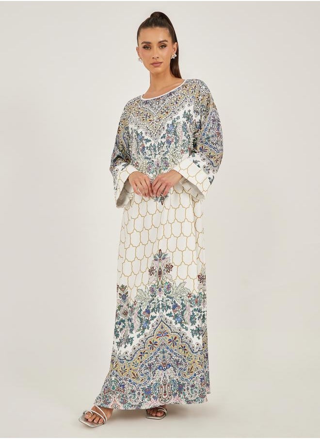 Placement Print Embellished A-Line Jalabiya