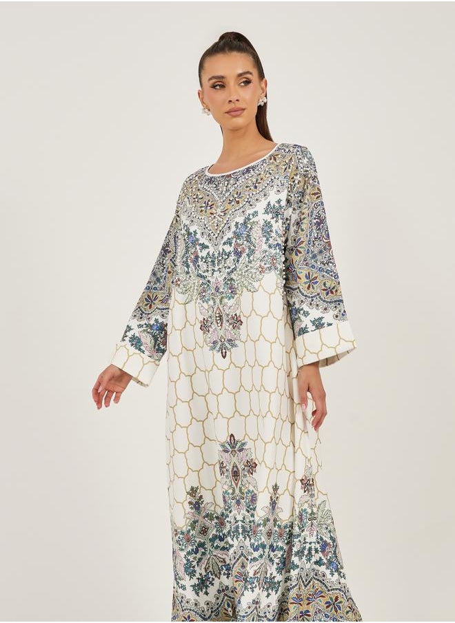 Placement Print Embellished A-Line Jalabiya