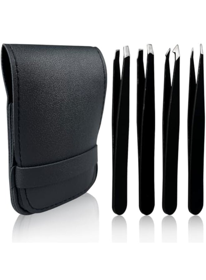Jaasuee Black Tweezer Kit Premium Stainless Steel Tweezers for Eyebrows Superior Precision for Facial Hair Splinter Ingrown Hair Removal - Image 1