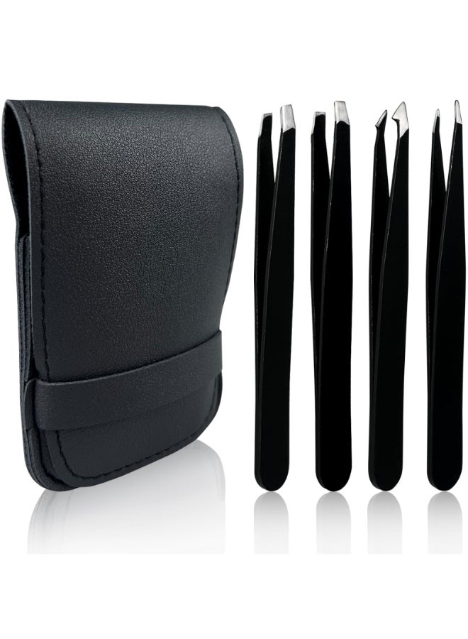 Jaasuee Black Tweezer Kit Premium Stainless Steel Tweezers for Eyebrows Superior Precision for Facial Hair Splinter Ingrown Hair Removal - Image 2