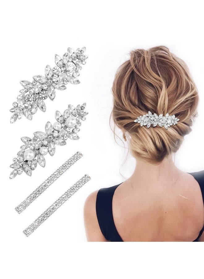 Deoot 4 Pcs Hair Barrettes For Women Rhinestone Hair Clips Flower Hair Barrettes Crystal Pearl French Hairpins Hair Clip Barrettes For Women Wedding Accessories - Image 1