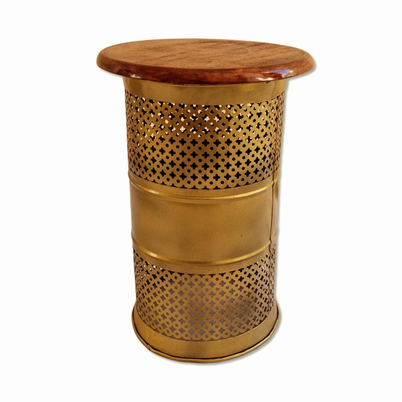 pranjals house pranjals house Beautiful Metal T-Light Sitting Stool Brass Beautiful Carving Design Side Table - Image 1