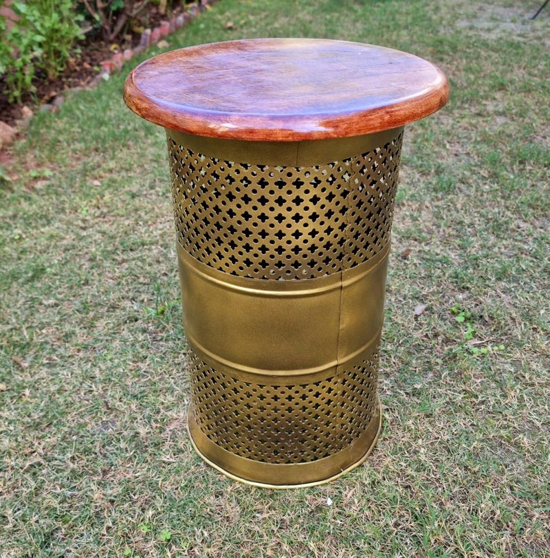 pranjals house pranjals house Beautiful Metal T-Light Sitting Stool Brass Beautiful Carving Design Side Table - Image 2