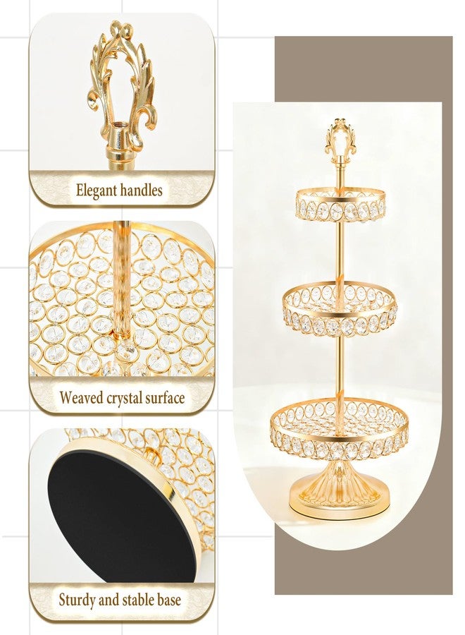 KEHAIL Round Metal Cupcake Tray Set, Crystal Dessert Display Stand for Weddings, Birthdays, Anniversaries, Party Centerpieces, Snacks and Fruit Plates (Gold, Three-Tier Cupcake Stand) - Image 3