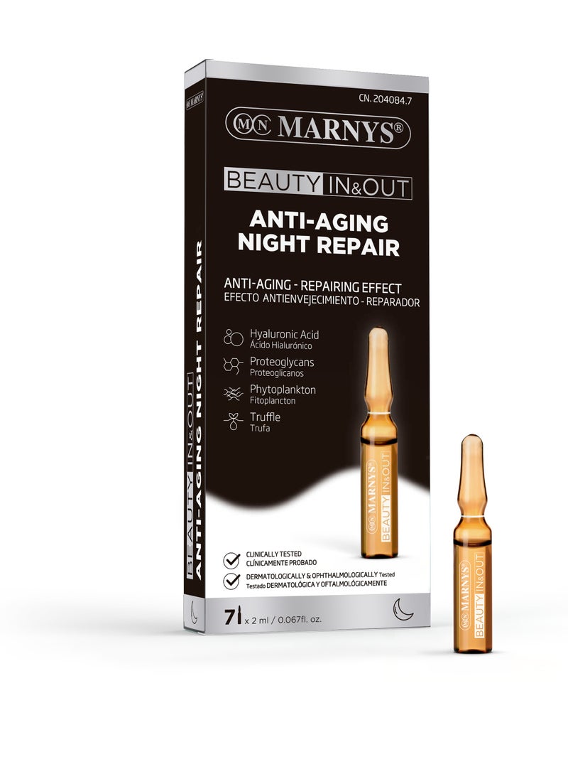 MARNYS Marnys Beauty In Out Anti - Aging Night Repair Ampoules - Hyaluronic Acid - Collagen Booster - Wrinkle Treatment - 7 Ampoules  - Image 1