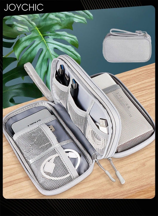 Joychic حقيبة تخزين كابل البيانات للسفر، محمولة متعددة الوظائف، ملحقات رقمية واقية، حقيبة حمل مقاومة للماء، منظم تخزين مزدوج الطبقات للنساء والرجال باللون الرمادي - Image 1