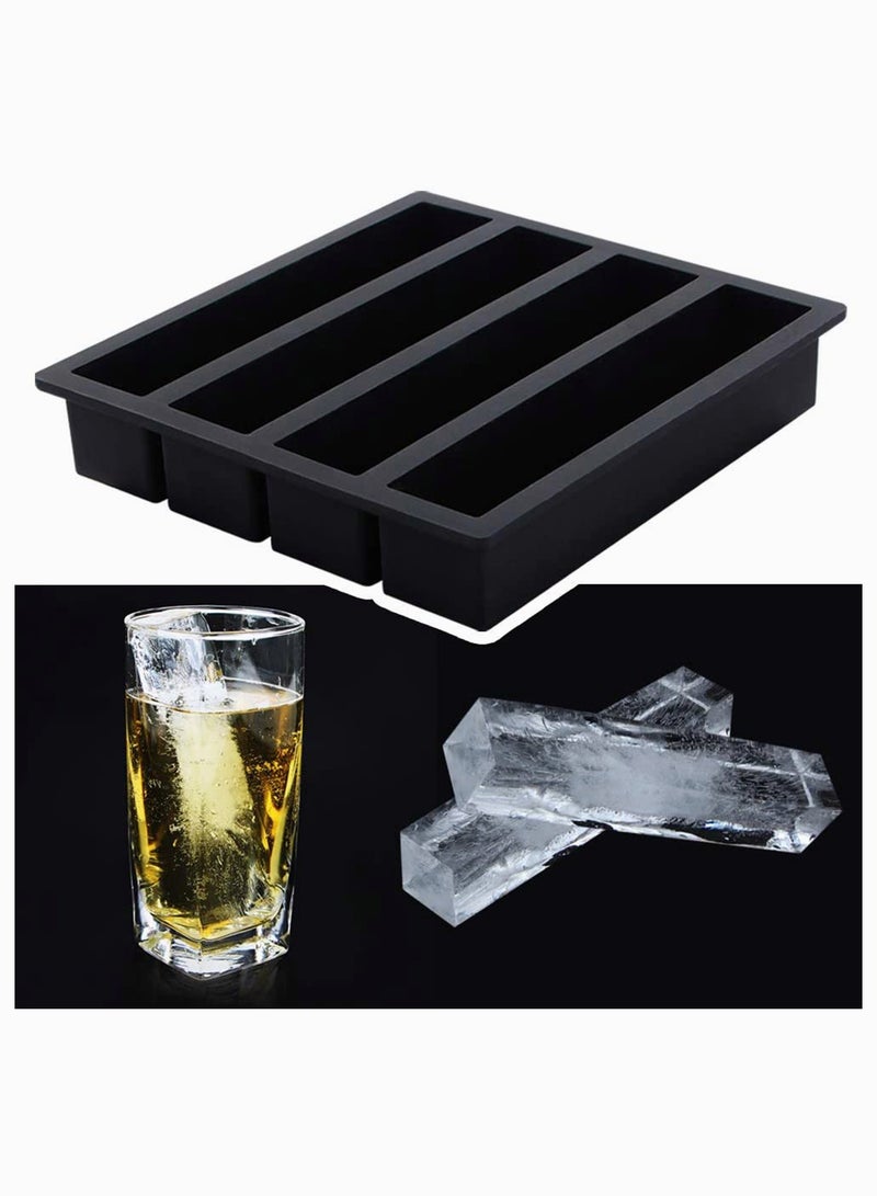 SOLARAE Large Long Ice Cube Sticks Silicone Ice Cube Mould for Whiskey Cocktails Pudding Butter Chocolate Pack of 2 (Black) - Image 2