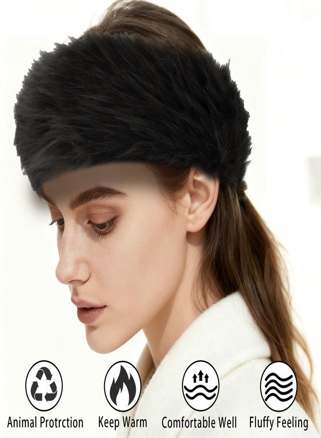 WHAVEL Faux Fur Headband Black Winter Headbands Elastic Ear Warmers Furry Ear Muffs - Image 4
