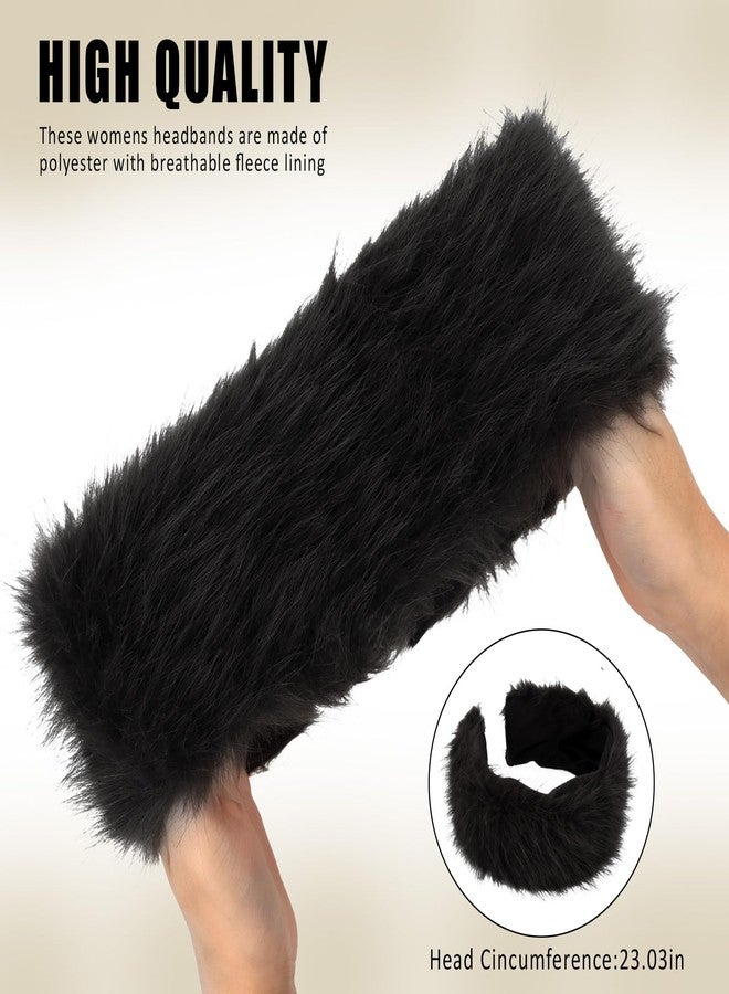 WHAVEL Faux Fur Headband Black Winter Headbands Elastic Ear Warmers Furry Ear Muffs - Image 3