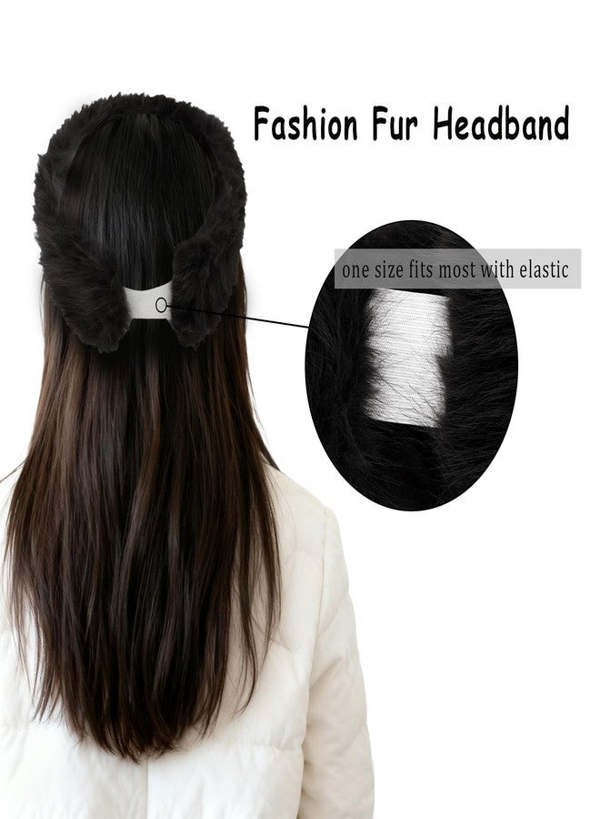 WHAVEL Faux Fur Headband Black Winter Headbands Elastic Ear Warmers Furry Ear Muffs - Image 2