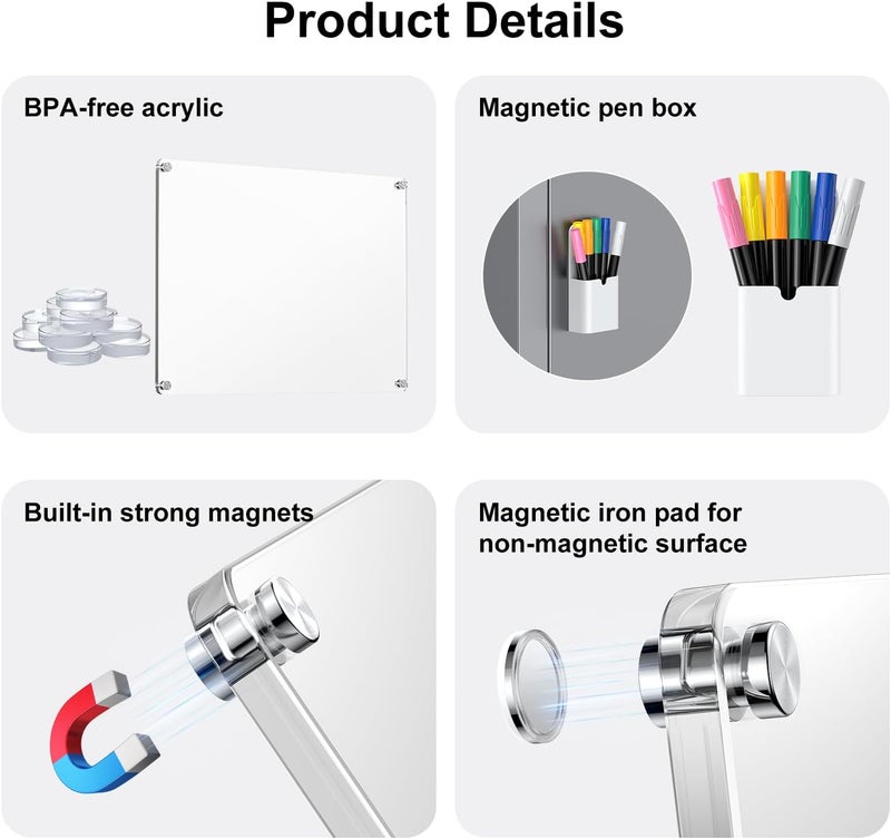 Bailkind Acrylic Magnetic Dry Erase Board for Fridge, Monthly & Weekly Calendar Planner Note Board Set for Refrigerator/Glass/Kitchen/Office, 6 Colors Markers (2-Pack, 17"x12") - Image 3